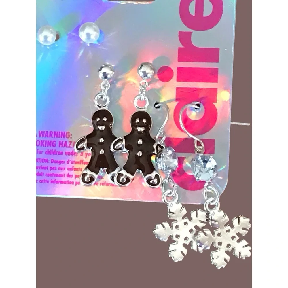 New Y2K VTG Claires Hoop Reindeer Shaped Drop/Dangle‎ Christmas Earrings
